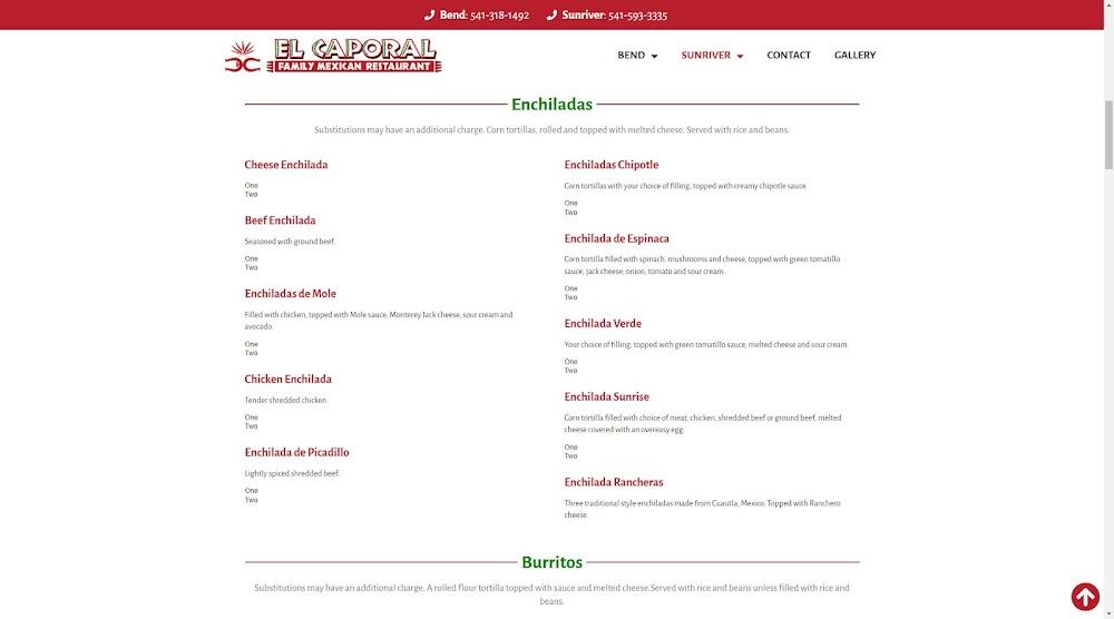 El Caporal Sunriver Menu image 1